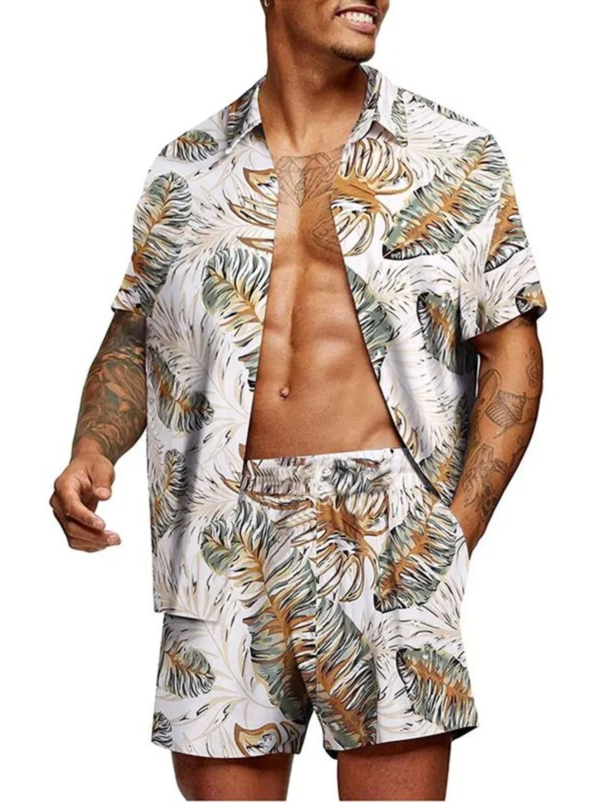 

Свободный повседневный комплект из двух предметов с принтом для мужчин, осенний ort Sve irt And orts, удобный дышащий мужской костюм из полиэстера