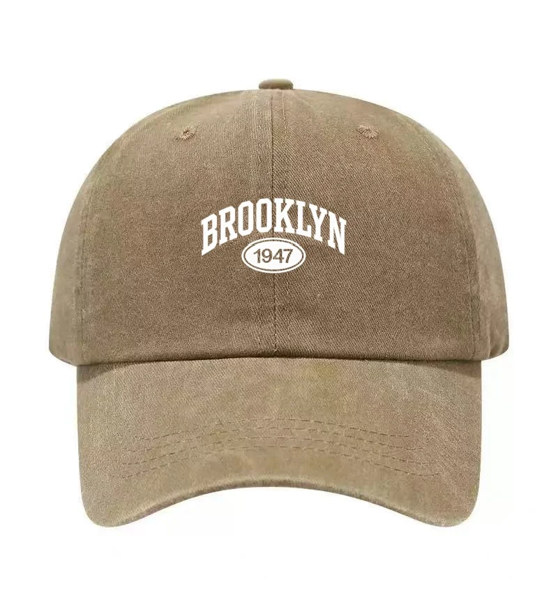 Brooklyn 1947 Printed Washed Cotton Adjustable Baseball Cap Classic Snapback Dad Hat Breathable Hat Golf Fishing Outdoor Sun Cap