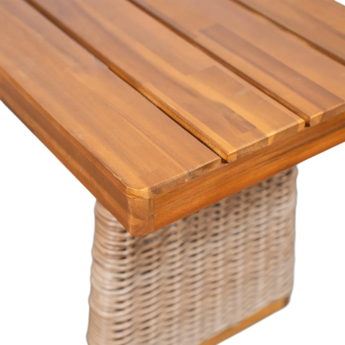 Christopher Knight Home® Outdoor Acacia Wood Bench(Set of 2),Teak Finish+ Brown Wicker