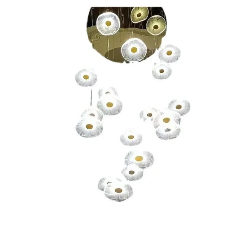 

Light luxury art lotus leaf lamp floor chandelier new Chinese villa living room lamp designer commercial engineering staircase