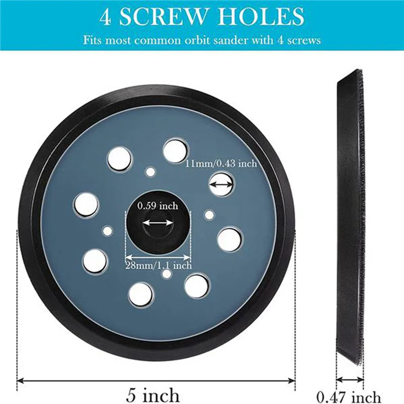 2Pcs 8 Holes 125Mm Hook Loop Sanding Backing Pad For  Orbital Sander Disk Discs Porter Cable Backup Stick On Pad-ABGL