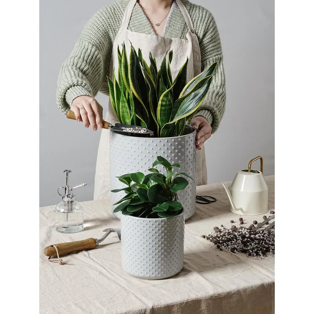 

Modern Ceramic Plant Pots Set of 3, 10+8+6 Inch Indoor Planters with Drainage Holes, Gray Glaze for Home Garden Decor