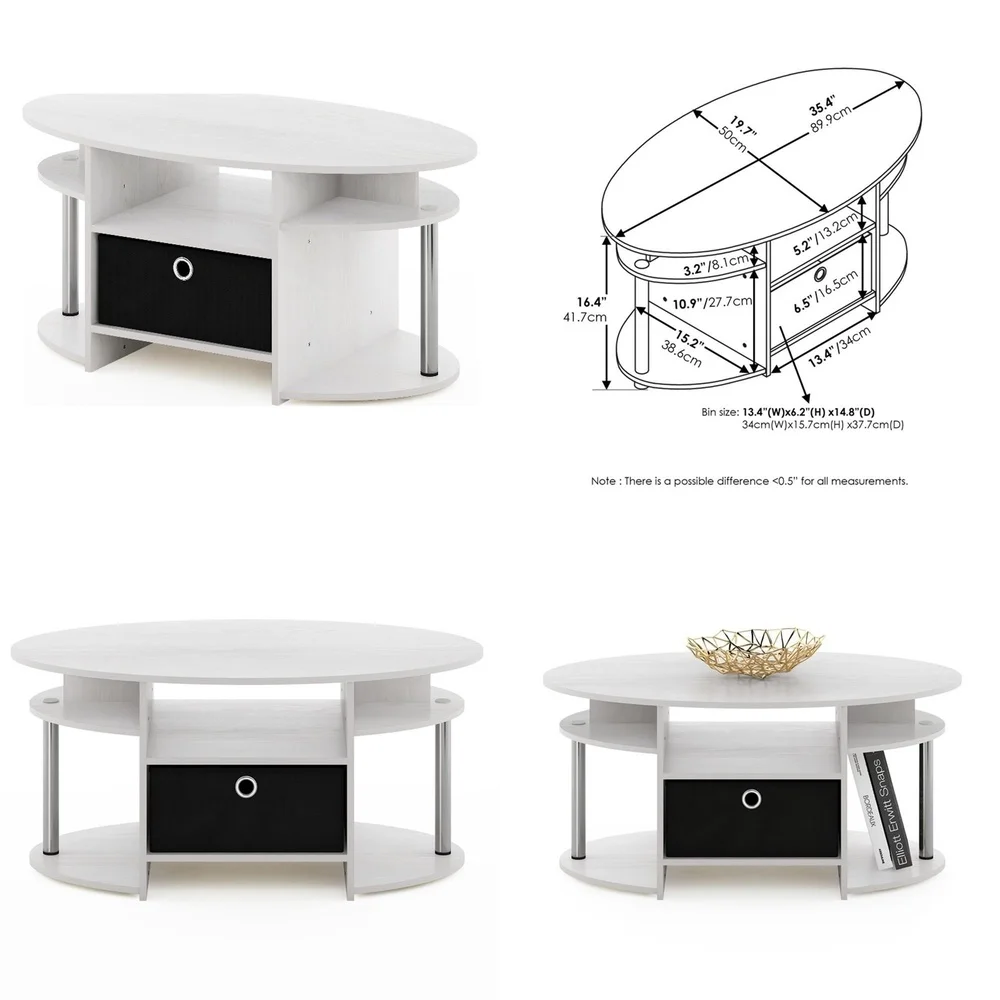 طاولة قهوة بيضاوية الشكل مع صندوق تخزين وإطار من الفولاذ المقاوم للصدأ بتصميم غرفة المعيشة الحديثة #1