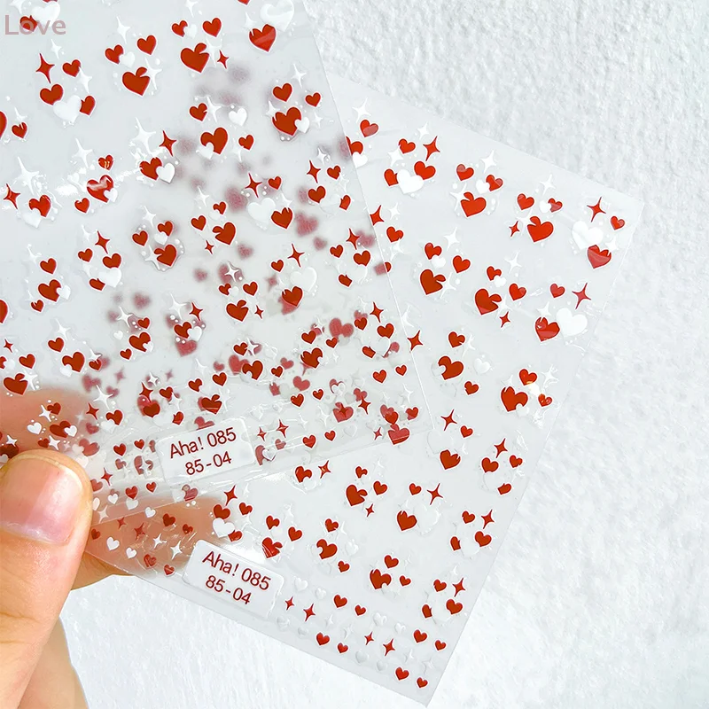 [L & P] الأحمر الحب القلب عيد الحب مسمار الفن ملصقات ذاتية اللصق Kawaii الخوخ القلب ملصق مائي DIY قطع القلب مانيكير المنزلق
