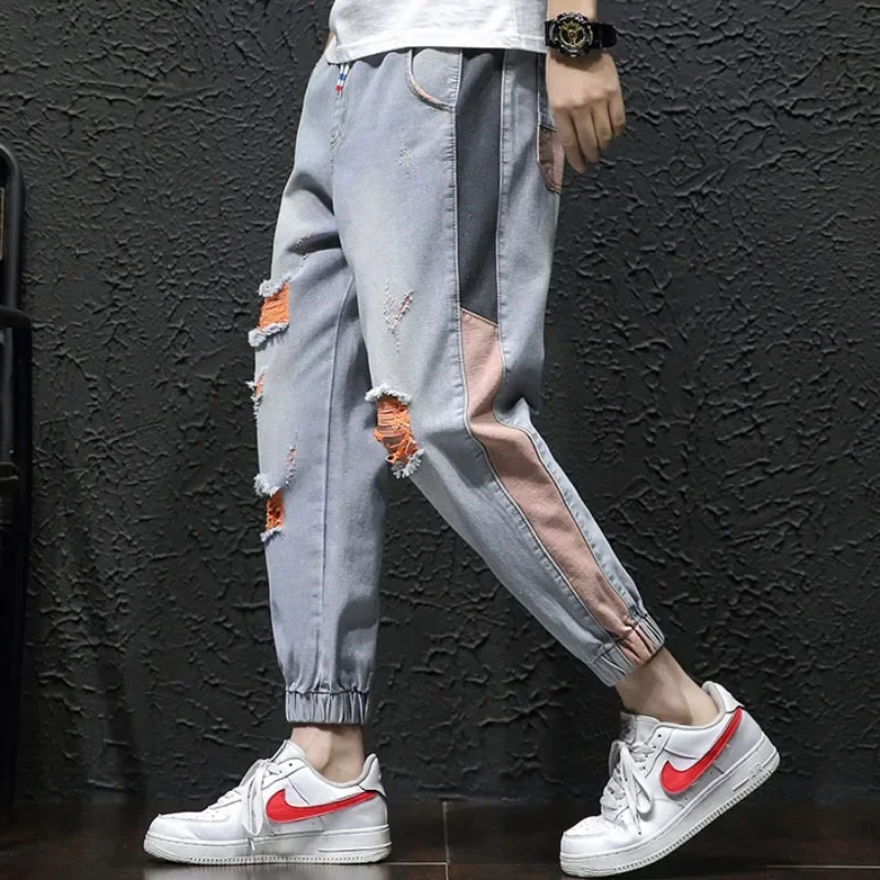 

Tapered Men's Jeans Harajuku Xs Y2k Trousers Streetwear Korean Fashion Aesthetic 2025 Kpop Style Washed Luxury Male Cowboy Pants