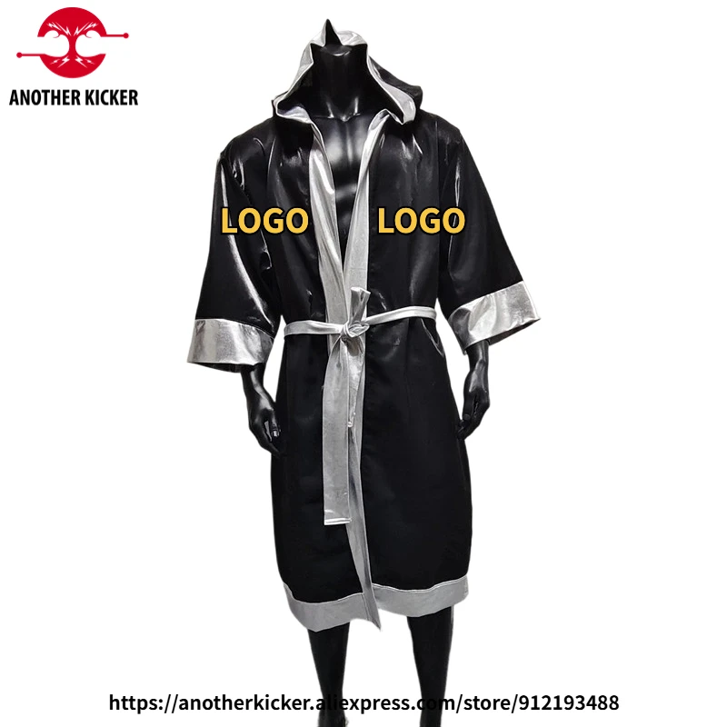 Boxing Gown Robe Long Sleeve Customized Logo Fight Robe Boxing Kickboxing MMA Muay Thai Adult Kid Training Competition Long Coat