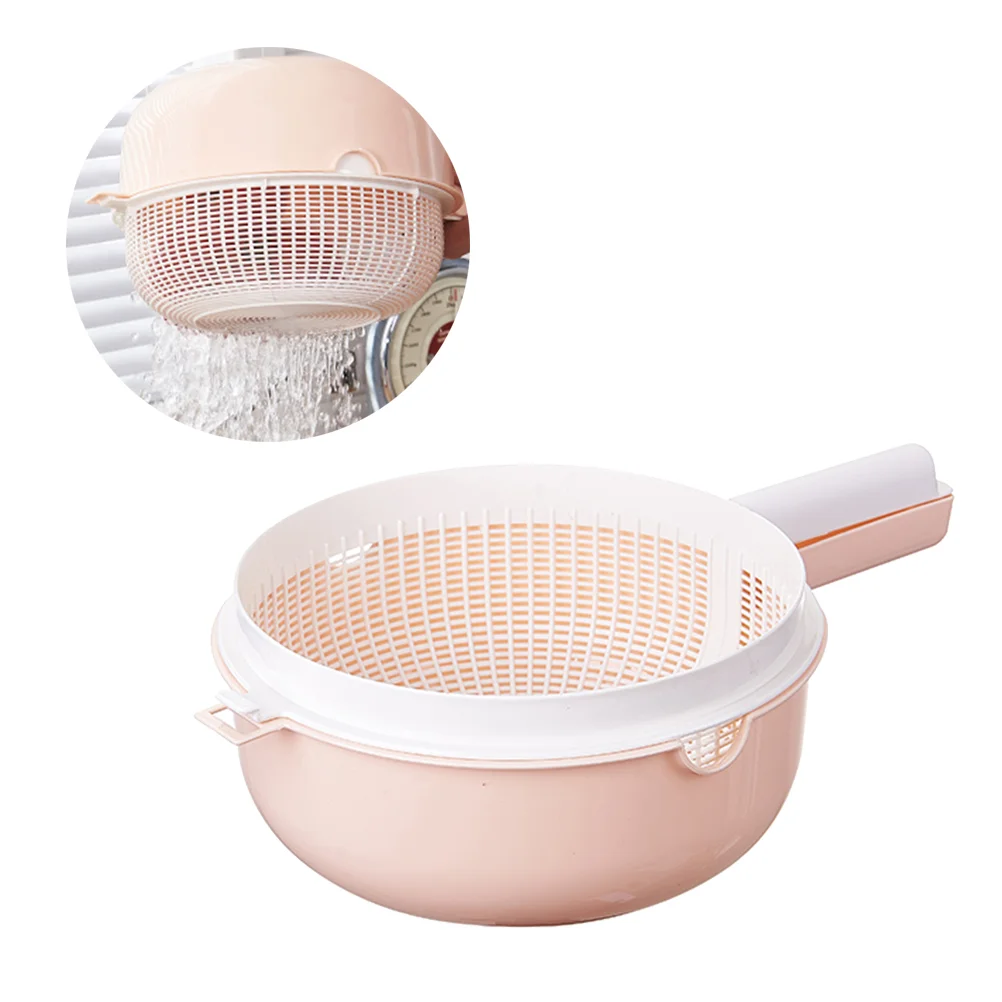 

2 Pcs Collapsible Strainer Poratble Storage Rack Colander Fruit Vegetable Basket Double Layers Washing Pink Drain with Handle