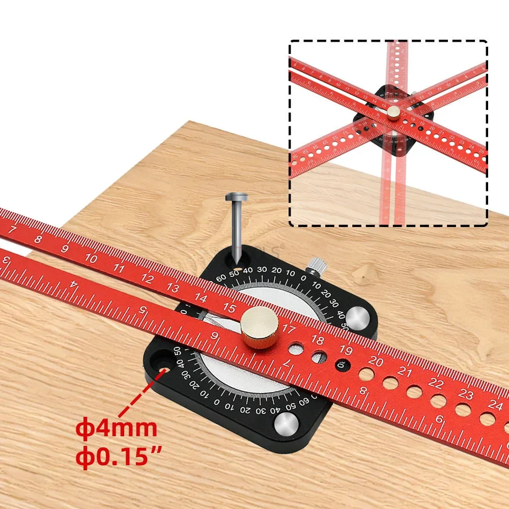 Regla de trazado de ángulo de brújula de 360 °, regla de línea de dibujo giratoria de aleación de aluminio, marcado paralelo/Vertical, herramientas de medición DIY