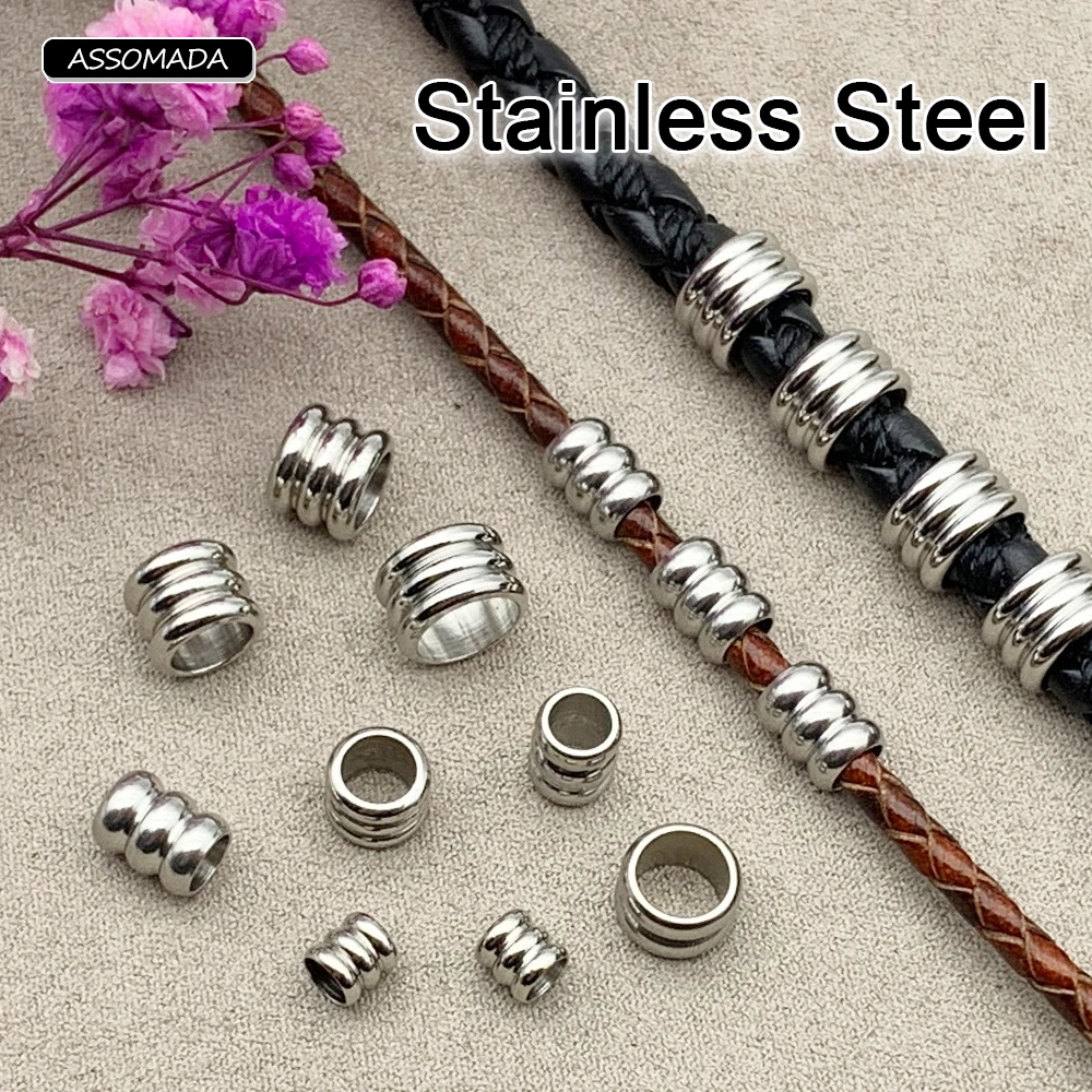 3/4/5/6mm Stainless Steel Ring For Leather Rope Bracelet Necklace Cord Ornament Connect Bead For DIY Jewelry Making Supplies