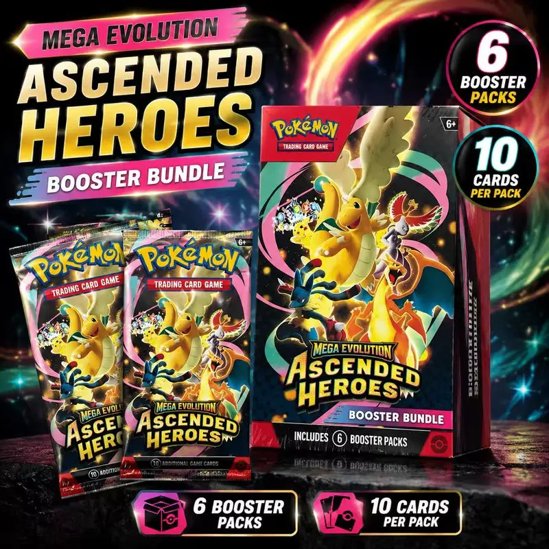 Pack de boosters Pokémon TCG Mega Evolution Ascended Heroes ME2.5 Version Anglaise Scellé Carte de Jeu à Collectionner Cadeau pour Adultes