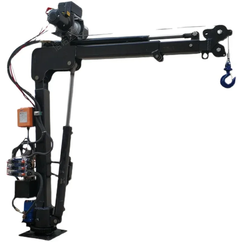 Fully electric 12V hydraulic vehicle mounted crane 220 mobile small vehicle mounted boom crane winch remote control lift