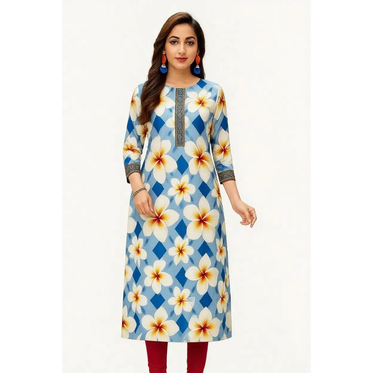 2026 Dress kurt women's fashionable and elegant long sleeved straight tube casual round neck colorful pattern noble skirt