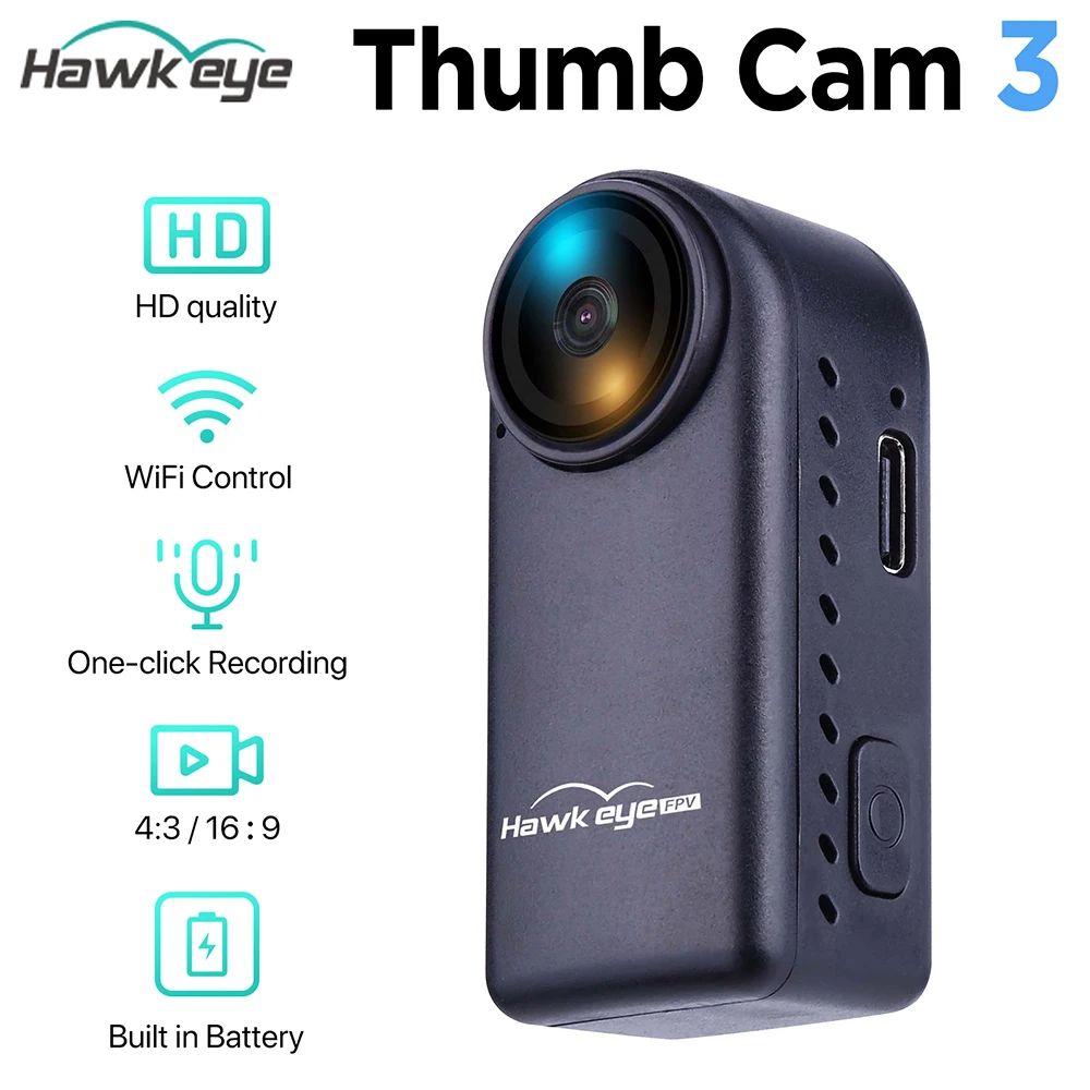 

NEW Hawkeye 4K Thumb Cam 3 FPV Camera 4:3/ 16:9 FOV 170D Support Gyroflow WiFi Control Built in Battery Mini Action Camera
