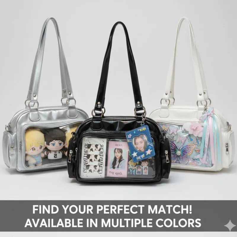 

Vintage Y2K Gothic Itabag Tote Bag Transparent Badge Doll Display Bag High Capacity Shoulder Handheld Commuter Tote Girls New