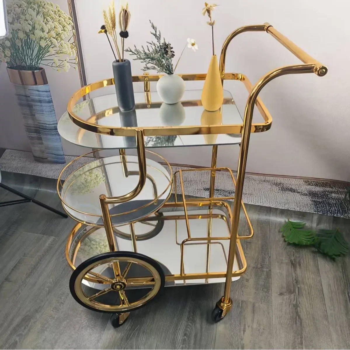 A13 Light Luxury Retro Trolley Dim Sum Beverage Cake Cart Wine Meal Light Luxury Rack
