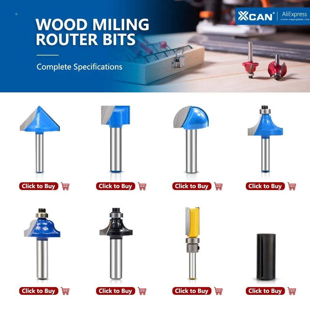 XCAN 1pc 8mm Schaft Ecke Rouding Router Bit 16/19/22/25mm Runde Router bit Holz Trimmen Cutter Radius Holz Fräsen Cutter – Detail 1