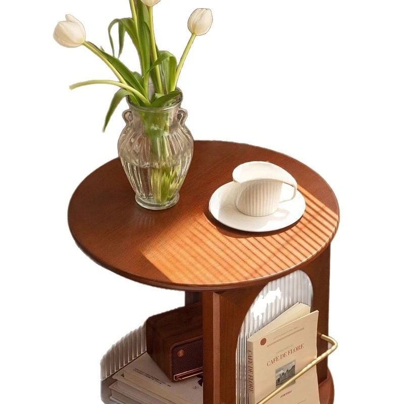 Vintage style: Floor-standing storage rotating bookshelf, solid wood circular movable side table