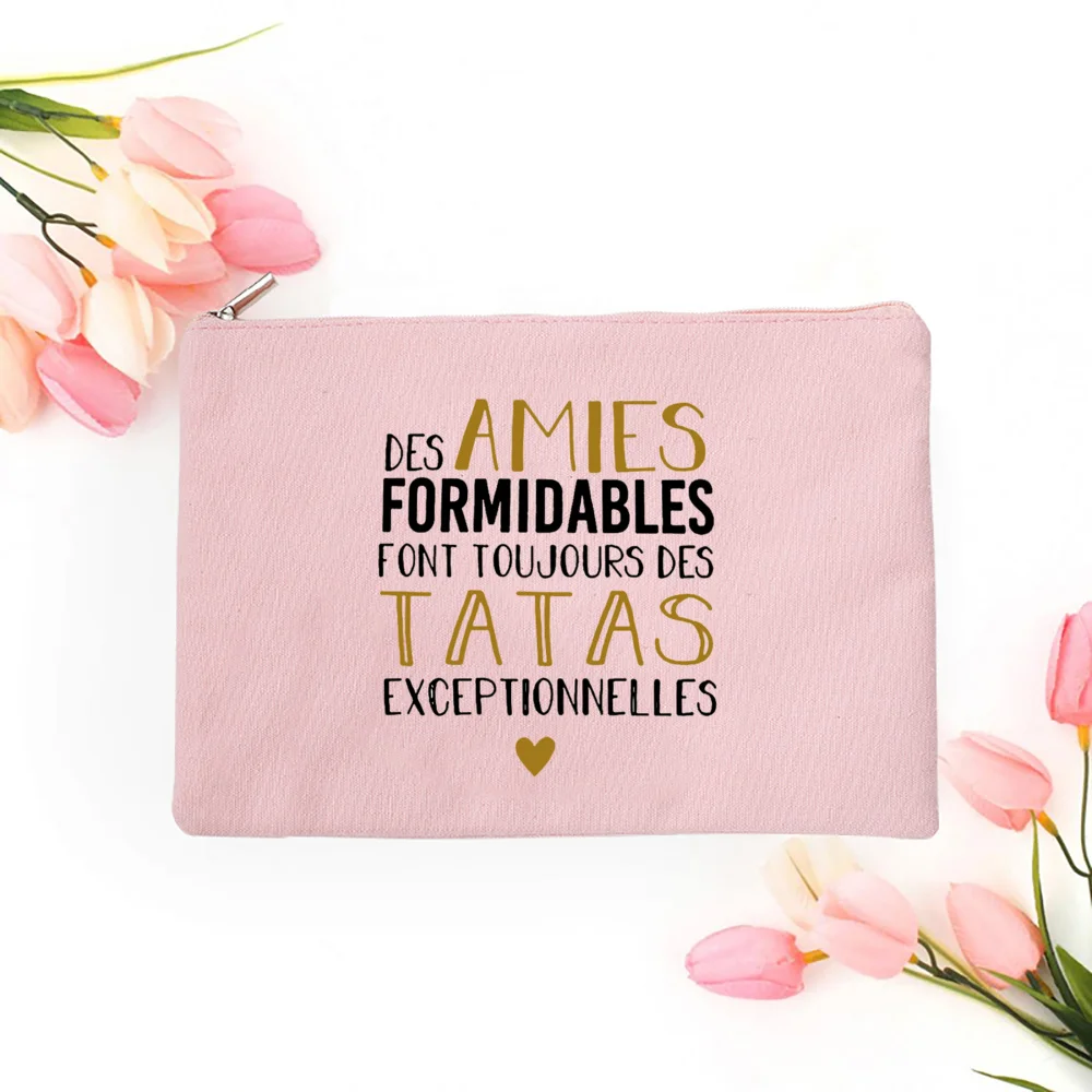 Neceser de viaje con estampado francés para hermana, bolsa de aseo, maquillaje, regalo, anuncio de embarazo, bolsa de cosméticos con cremallera