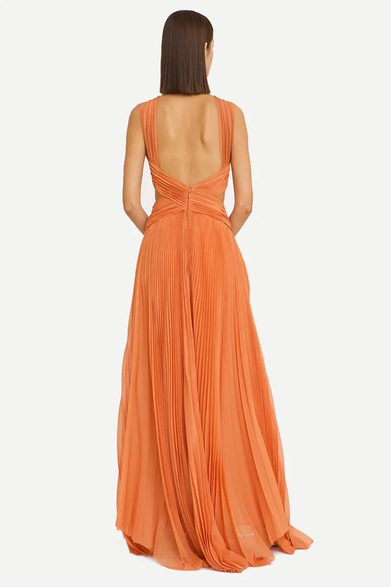 Elegantes vestidos de noche largos de color naranja con cuello halter, plisados, corte en A, tul, hasta el suelo, vestidos de fiesta para mujer