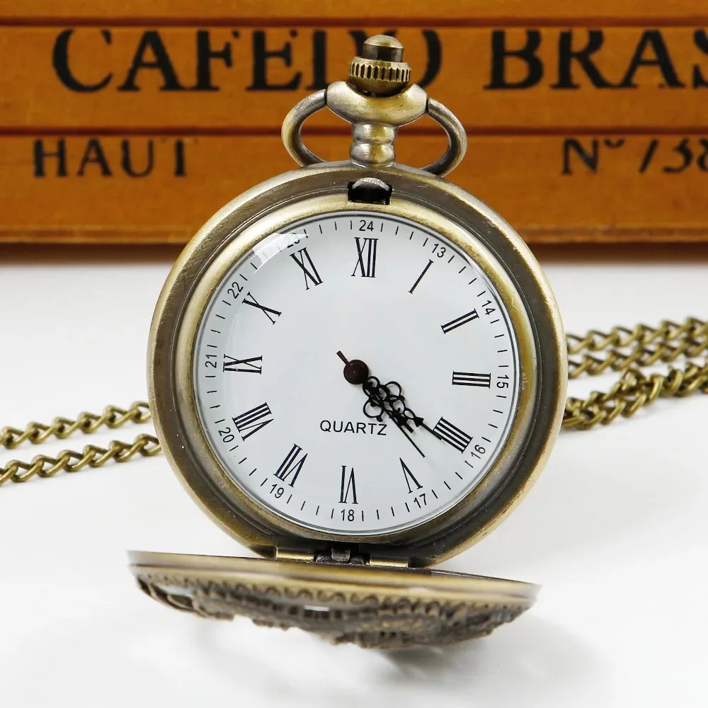 골동품 절묘한 드래곤 양각 중공 석영 주머니 시계 남자 목걸이 펜던트 시계 여성 쥬얼리 액세서리 선물