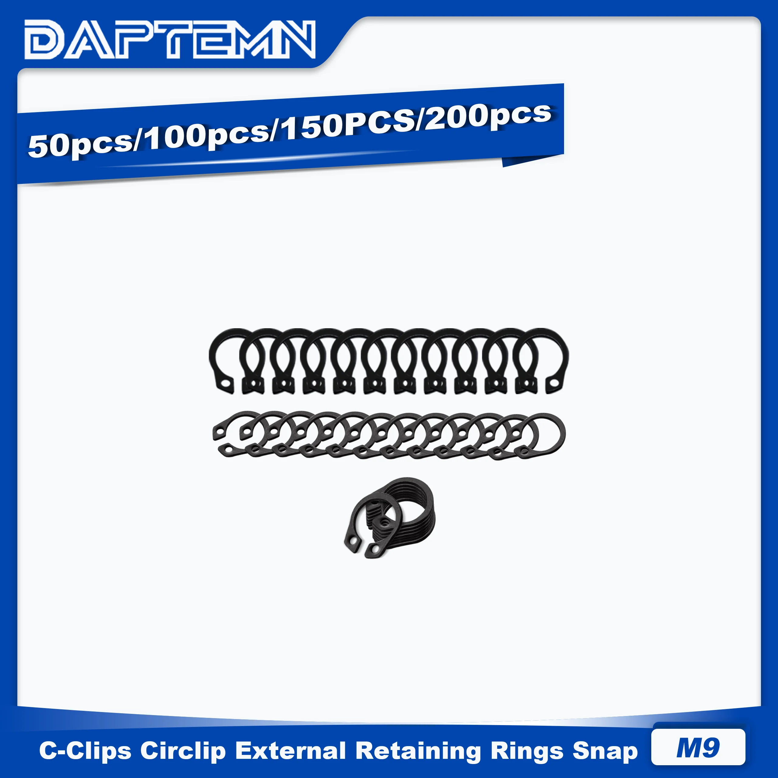 M9 C-Clips Small External Retaining Rings, Circlip Snap Retaining C-Clips Black Alloy Steel Rings 50PCS 100PCS 150PCS 200PCS