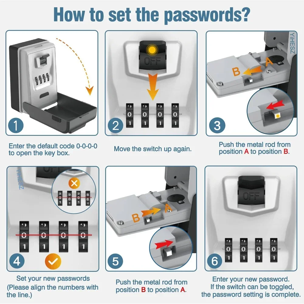 Dialing Wheel Password Key Lock Box chiave di sicurezza sicura impermeabile Mini casseforti per esterni piccola serratura luce a LED incorporata per