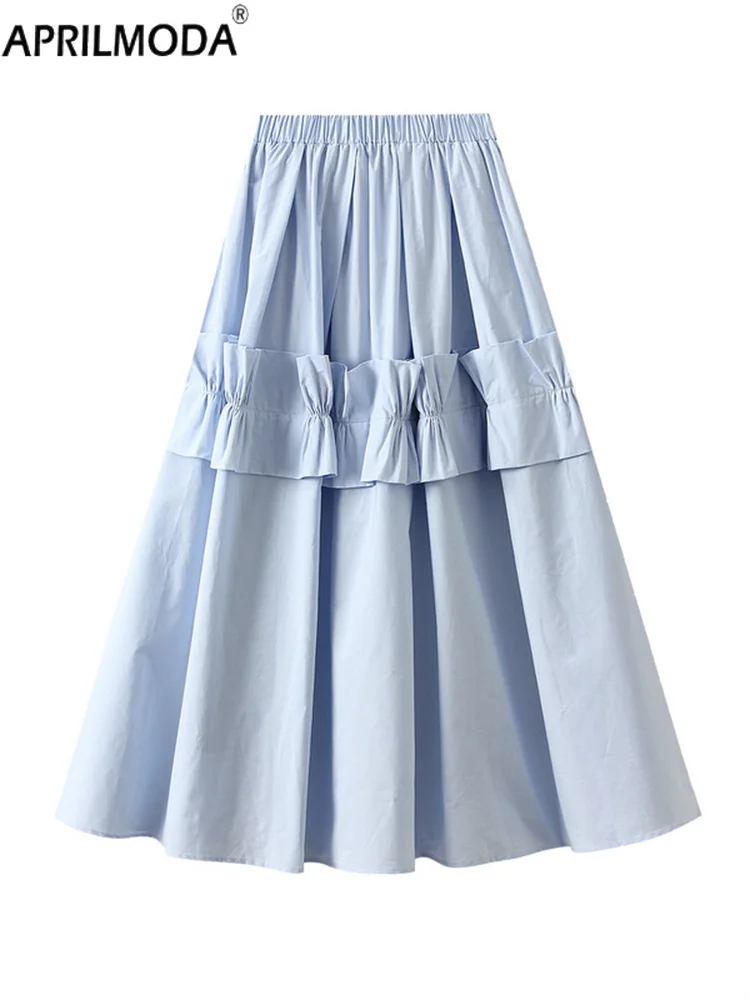 Flor retalhos outono midi longo feminino saia casual estilo francês uma linha balanço plissado fada todos os jogos saias guarda-chuva vintage