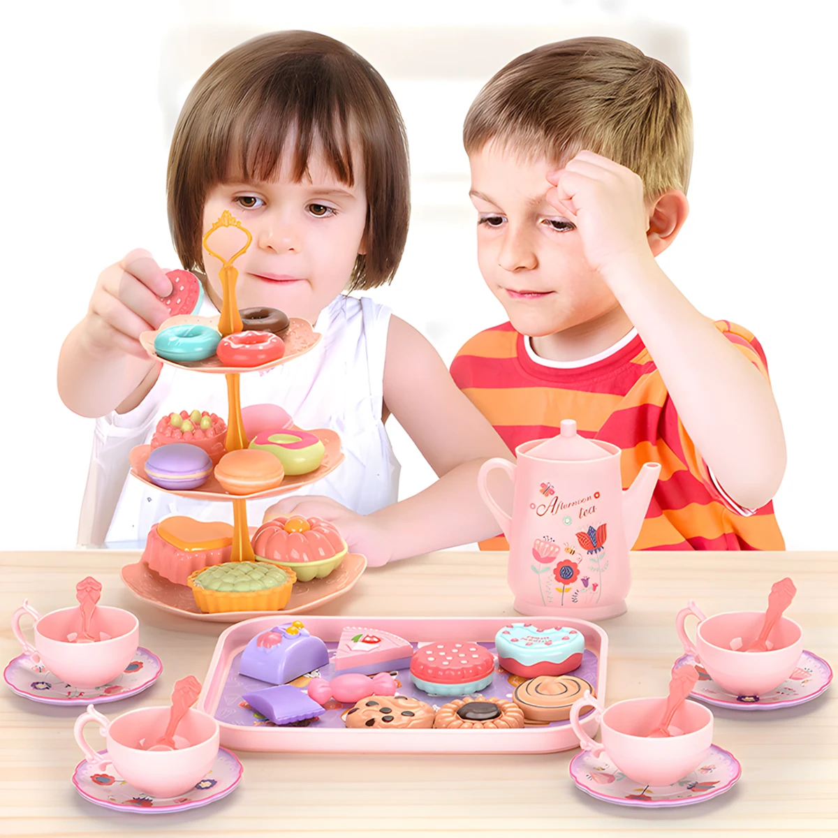 Conjunto de chá de brinquedo para meninas. conjunto de festa de chá brinquedos para crianças meninas fingir jogar lanche brinquedo.