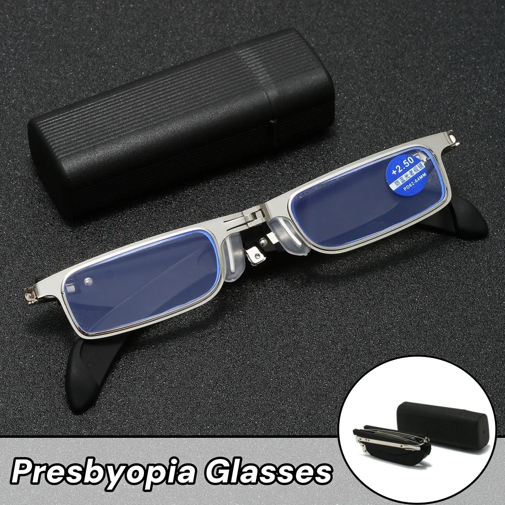 

Anti-blue Light Reading Glasses with Box Men Women Folding Metal Round Square Eyewear Unisex Portable Presbyopia Eyeglasses