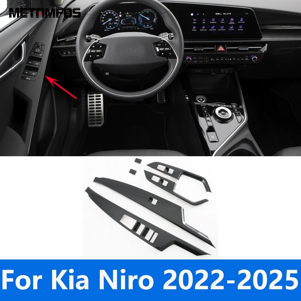 

For Kia Niro 2022-2024 2025 Carbon Fiber Window Lift Switch Cover Trim Interior Armrest Decoration Frame Accessories Car Styling