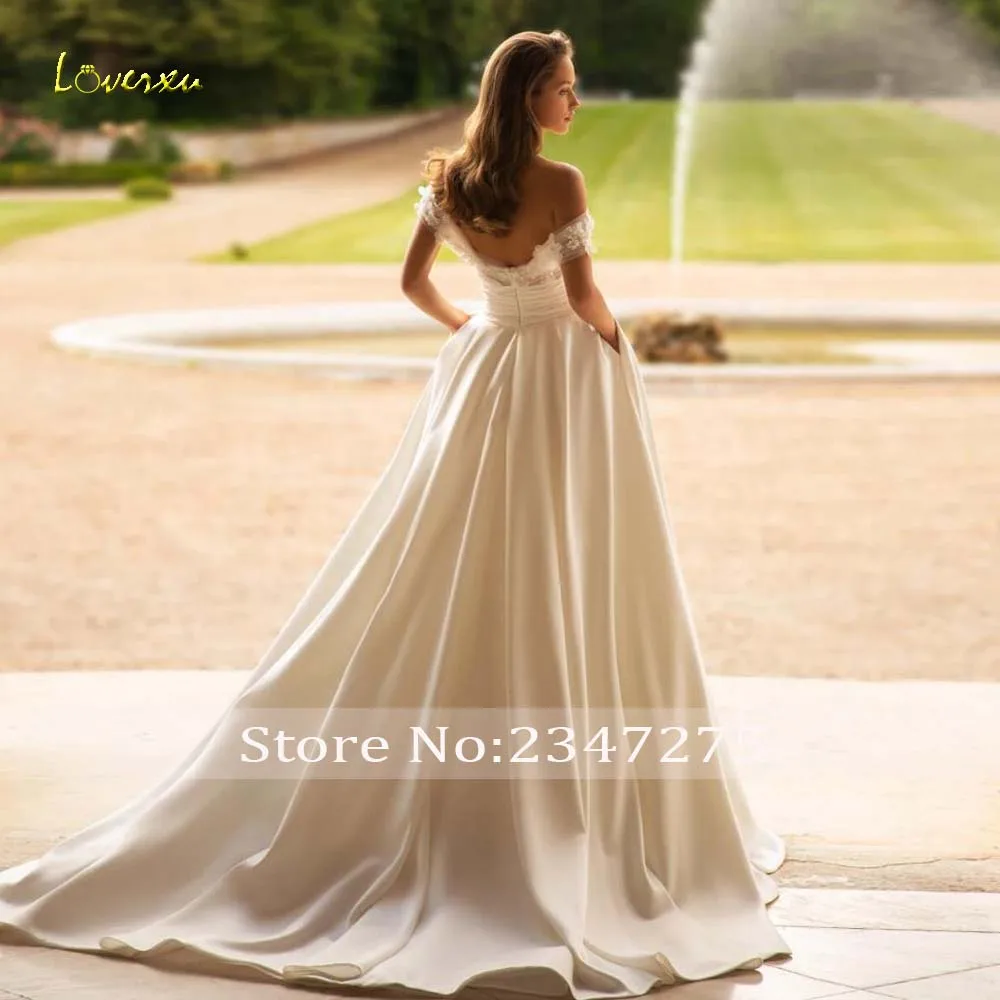 Loverxu A-Line Chic Wedding Dresses Sweetheart Off The Shoulder Vestido De Novia 3D Flowers Matte Satin Custom Made Bridal Gown