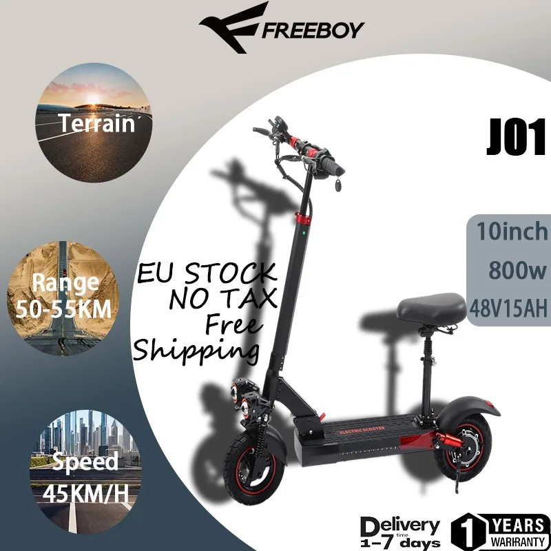 J01 سكوتر كهربائي 800 واط محرك 48V15A بطارية قابلة للطي سكوتر إلكتروني، إطار 10 بوصة مع مقعد الكبار الركاب EScooters