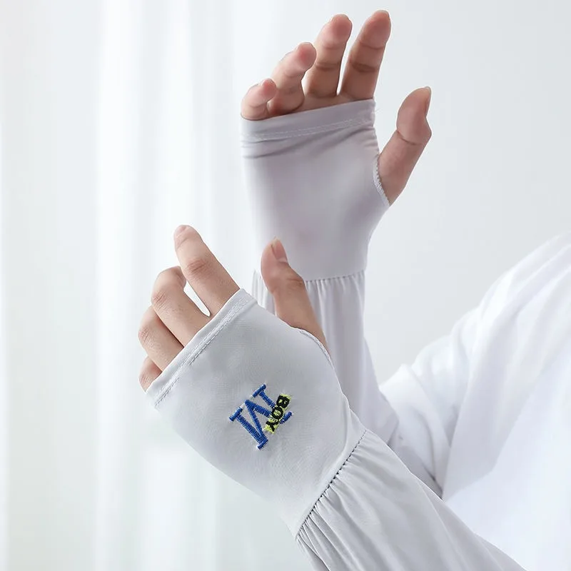 Manicotti da braccio in seta di ghiaccio da uomo protezione solare guanti da guida elastici protezione UV per esterni manicotti copribraccio leggero e fresco