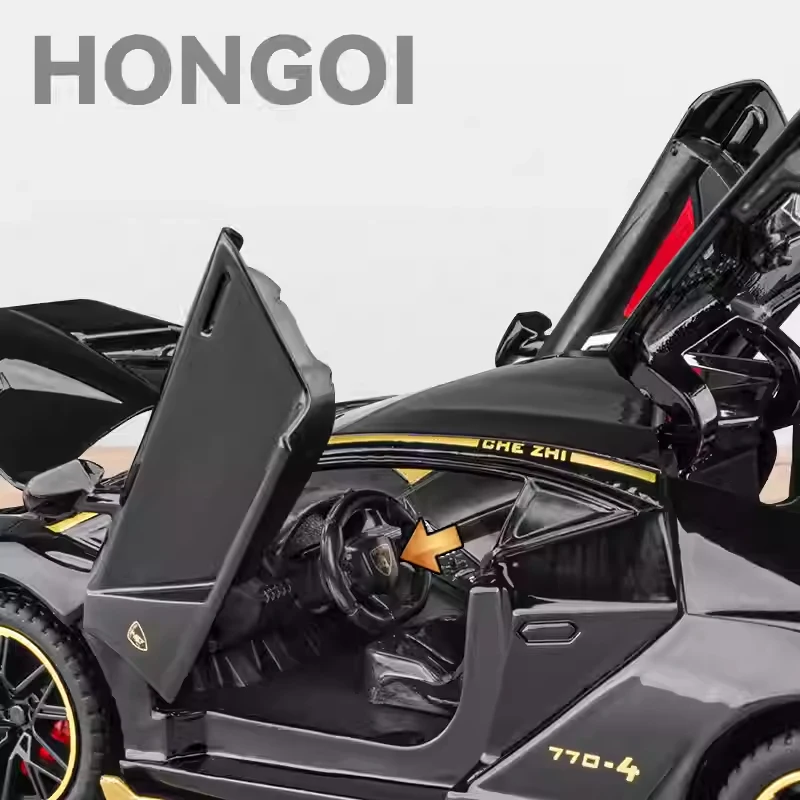 1:24 sports car LP770-4 Alloy Metal Model Diecast Sport Car Simulation Sound Light Pull Back Children toy boy  Ornament Decorati