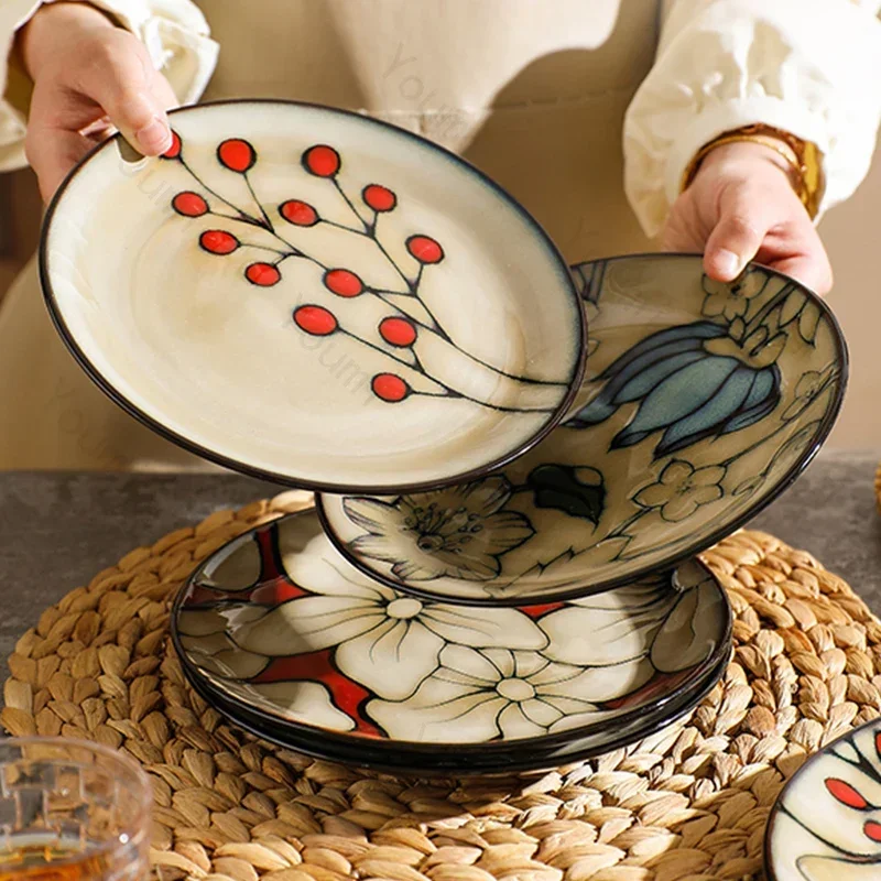 Light Luxury Flowers Ceramic Plate High End Restaurants Pasta Steak Plate Delicious Dishes Dining Plates Unique Home Tableware