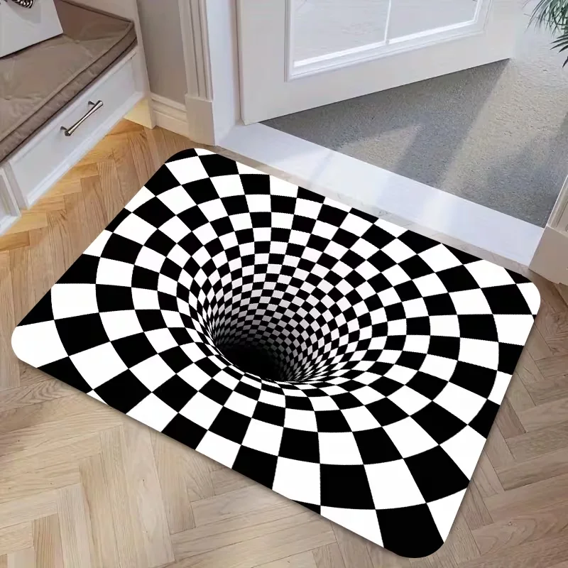 Stone Pit Optical Illusion Hole Print Doormat Anti Slip Floor Mat Funny Trick Visual Front Door Mat Indoor Entryway Decor Rug