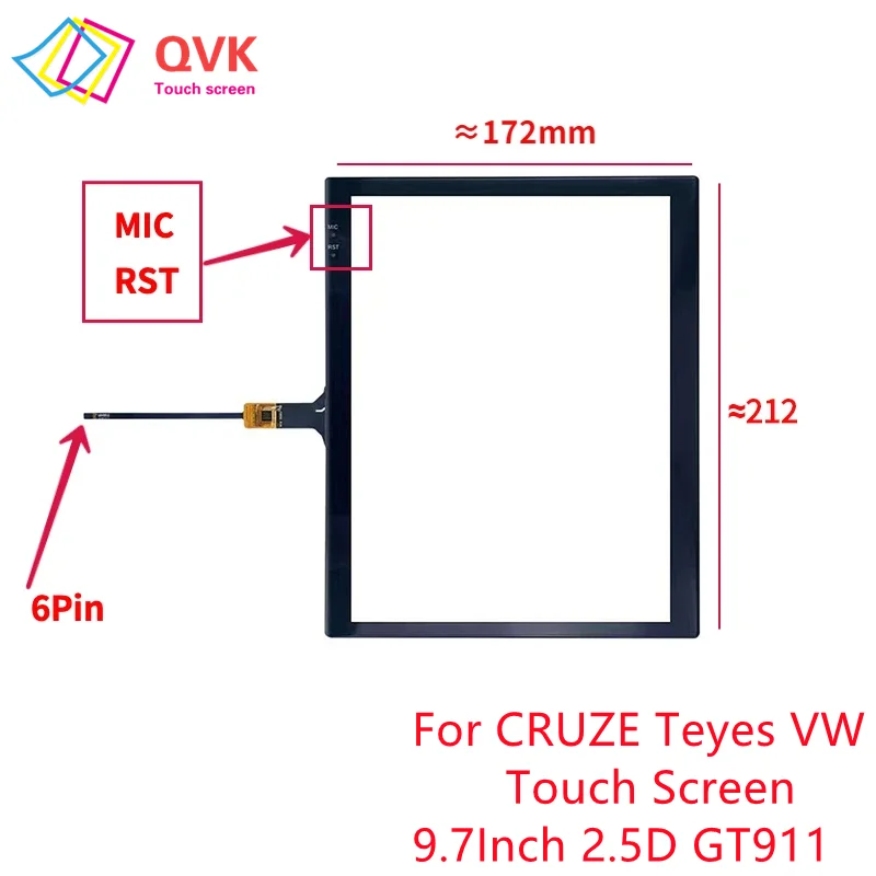9.7inch Touch Screen 6Pin For CRUZE Teyes VW WIFI Android Car Navigation Video Touch Sensor Panel Parts Digitizer 2.5D GT911