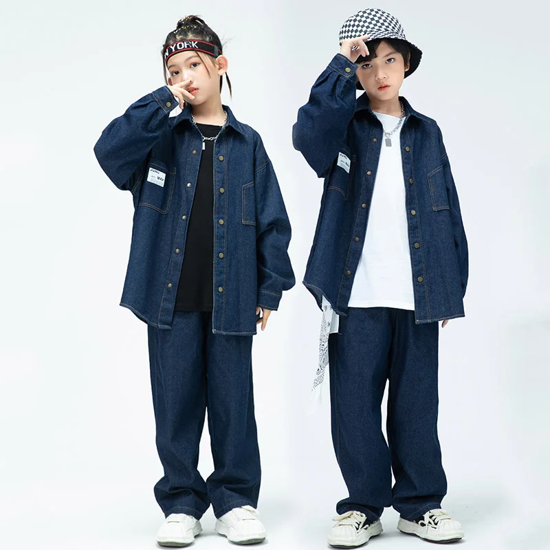 

Hip-Hop Clothes For Kids Jeans Suit Boys Modern Street Dance Costumes Children Catwalk Show Outfits Girls Jazz Clothing DWY8484