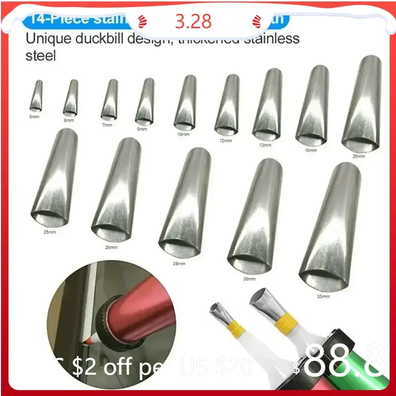 

14PCS Stainless Steel Caulk Nozzle Applicator Caulking Finisher Glue Silicone Sealant Finishing Tool Kitchen Bathroom Sink Joint