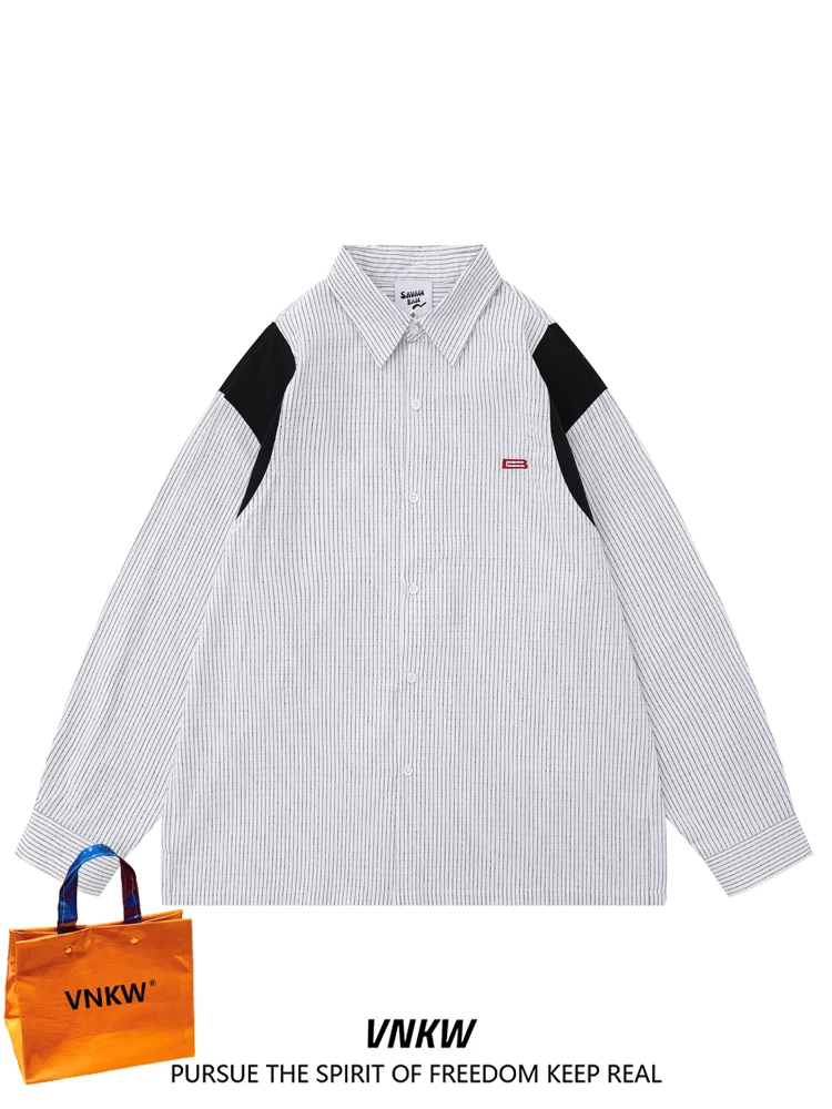 

Мужская хлопковая рубашка с длинным рукавом American College Sle, весенне-осенняя, модная, новинка 2024 года, в полоску, свободного кроя, для пар.