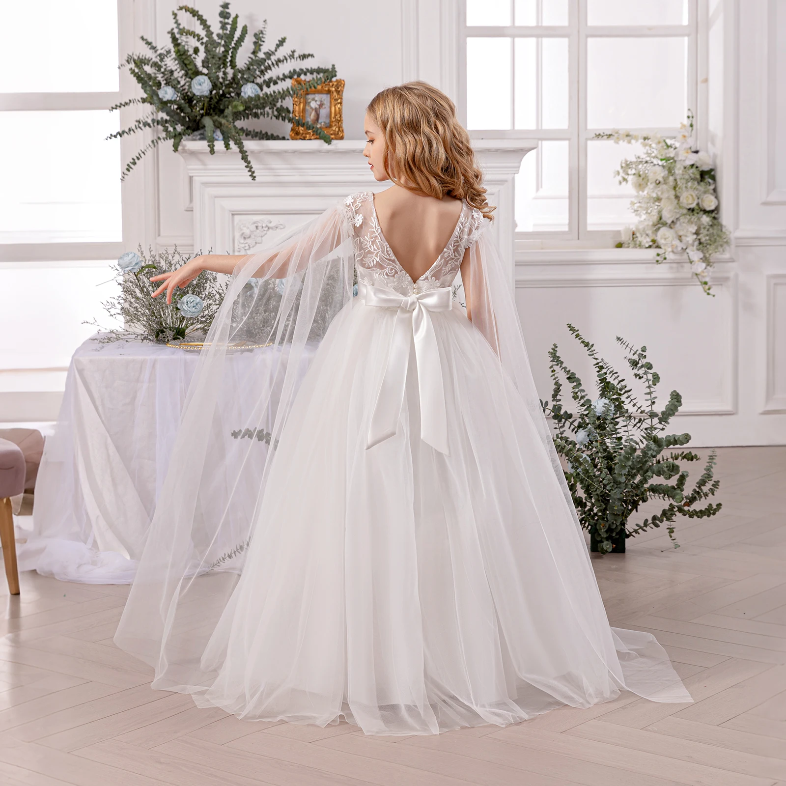 Girls' Elegant Mesh Dress, Children's Birthday Party Princess Dress, Important Festival Ball Gown, Piano Performance Model Host Costume, Flower Girl Wedding Dress