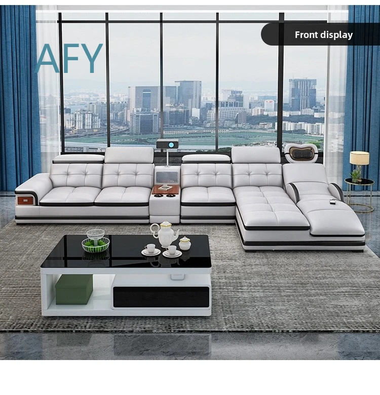 New Electric Massage Leather Sofa for Modern Simple Living Room Small Apartment for Top-Layer Cowhide Sofa Combination