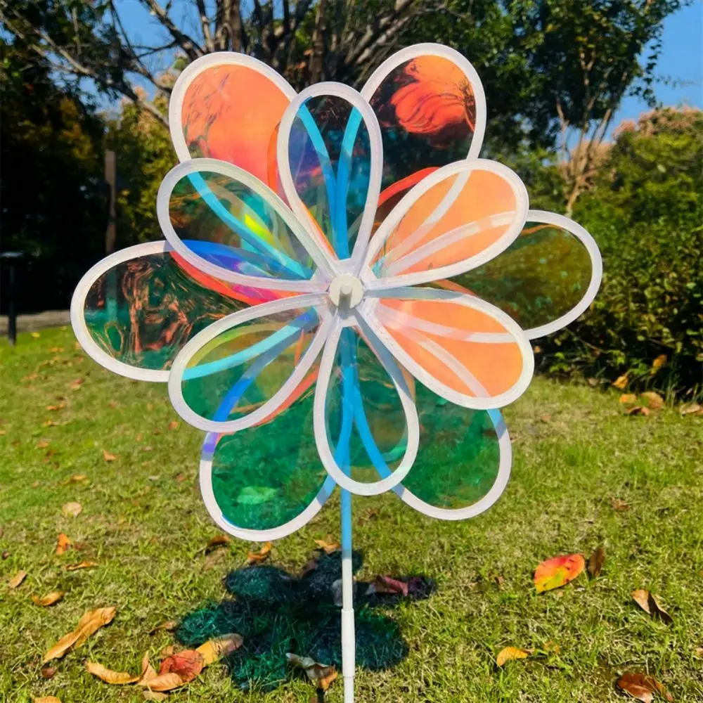 Multistyles Sunflower Windmill Diameter 27~38cm Double Layer Laser Dazzling Rotating Sunflower PVC Garden Yard Wind Spinner