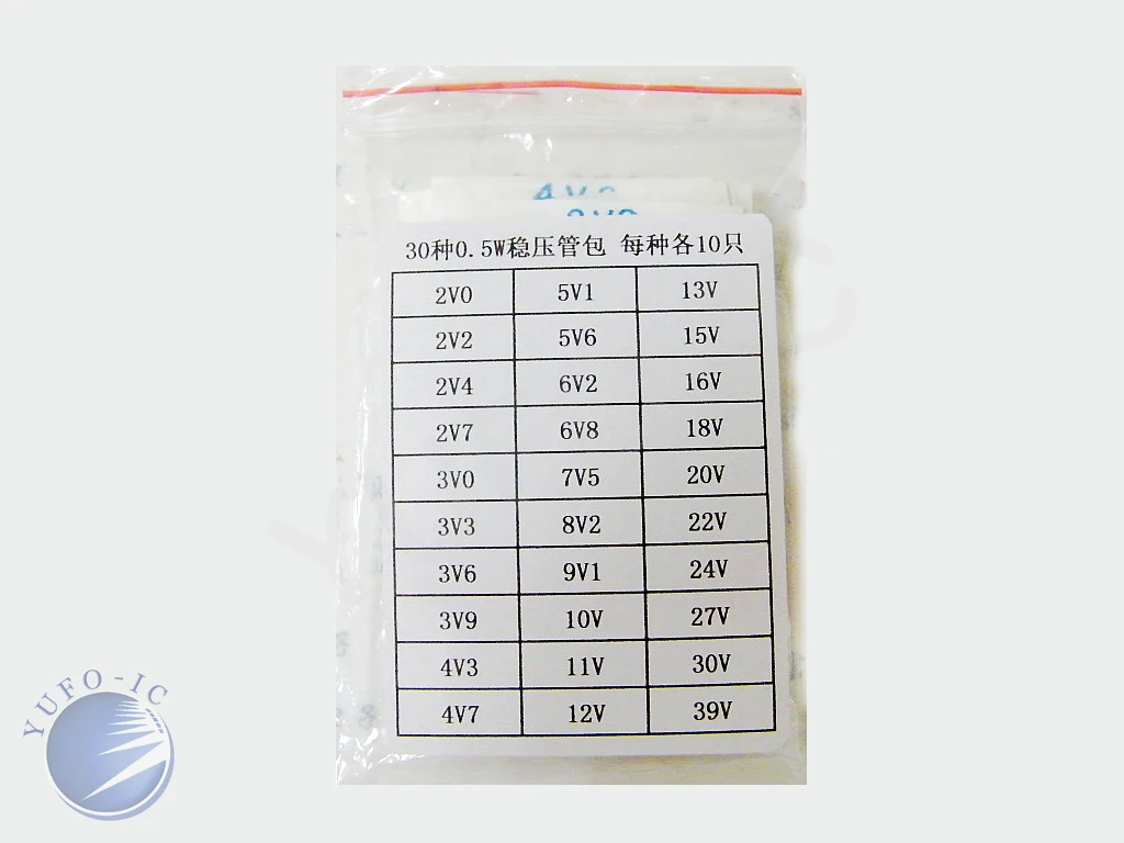 30Values*10pcs=300pcs Zener Diode Kit 2V-39V 0.5W Voltage Regulator Assort 2.2V 2.4V 2.7V 3V 3.3V 3.6V 3.9V 4.3V 4.7V 5.1V......