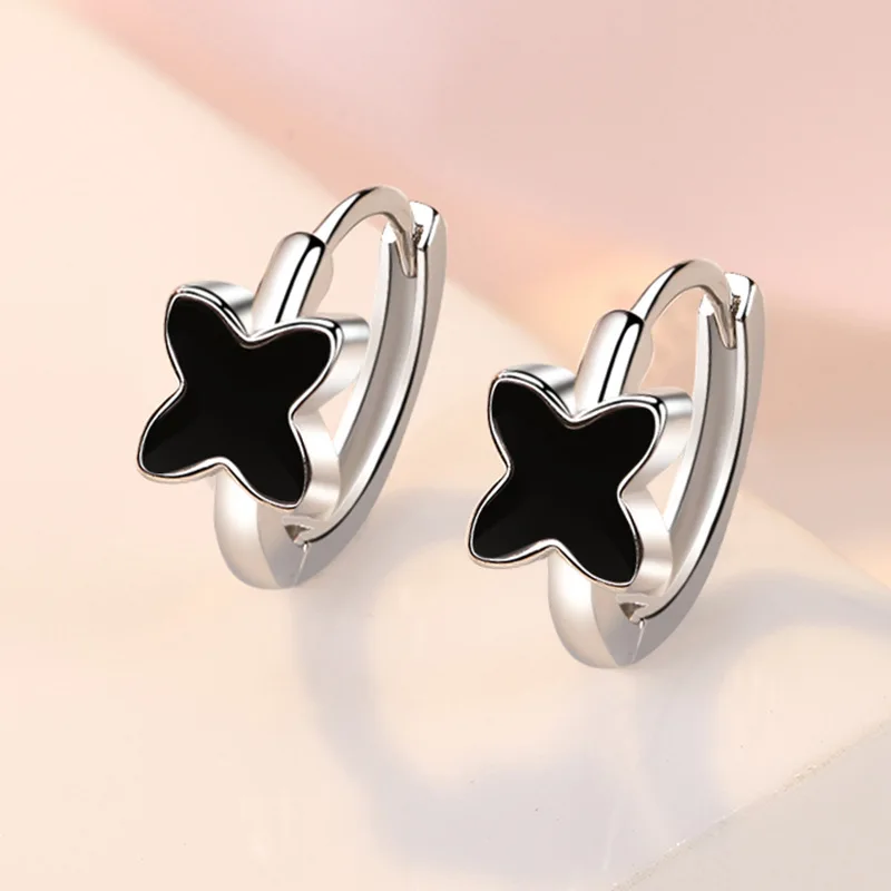 Trendy Black Letter X Ear Buckle Simple 925 Sterling Silver Earrings High Quality Jewelry Gifts For Women KOFSAC