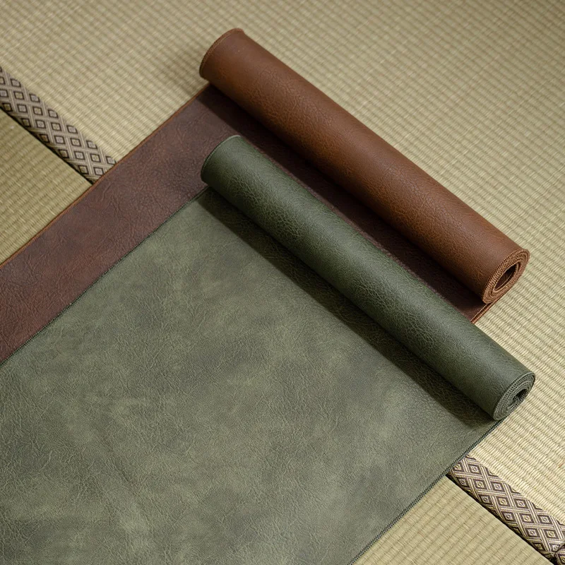 Faux PU Leather Table Runner, Nightstand Cover Waterproof & Heat Resistant Coffee Table Mat, Easy Wipe-Clean Vintage Tea Mat Dec