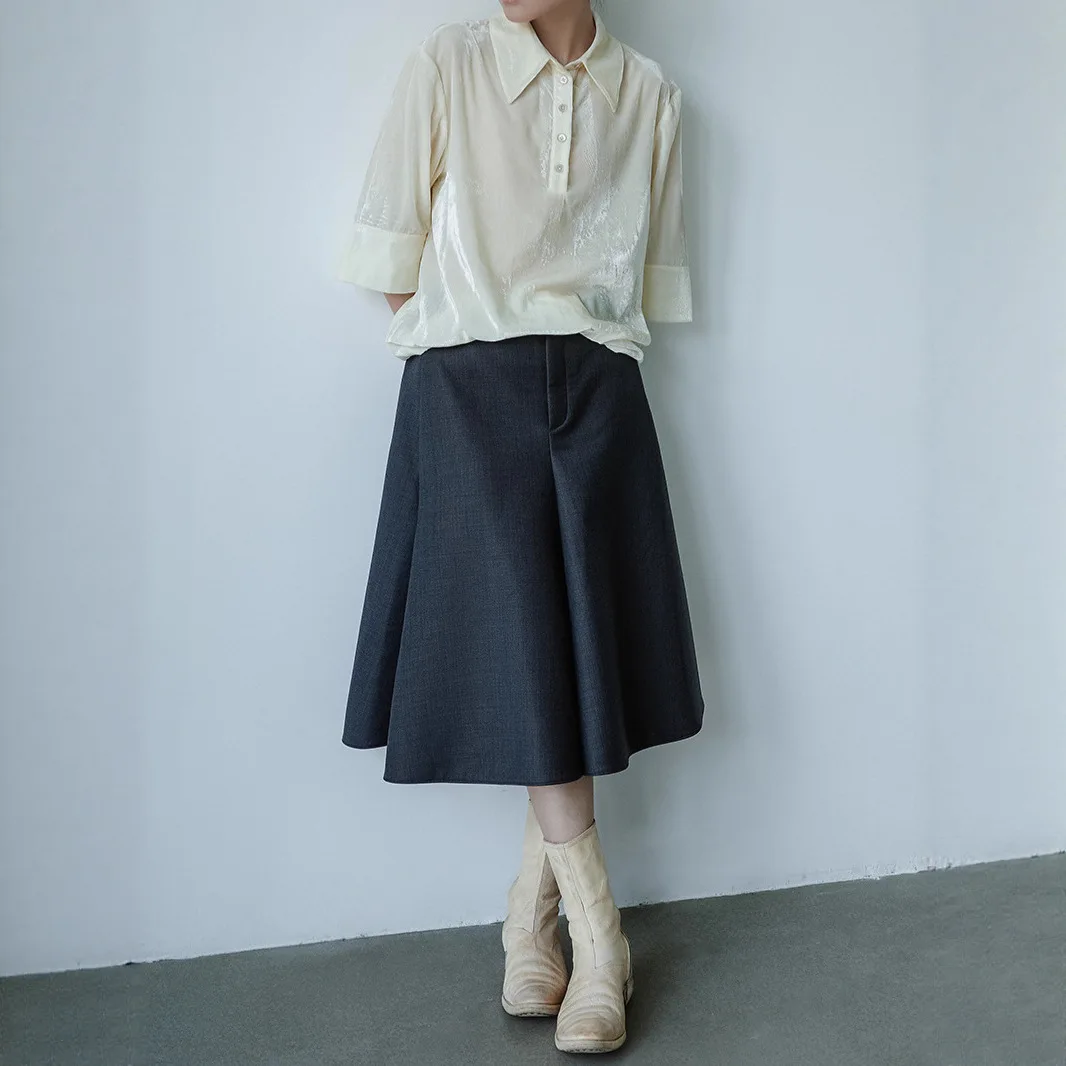 

Gagarich Autumn Winter New Japanese French Style Simple Silhouette Fashion Style Half Skirt Thin A-line Long Skirts Female