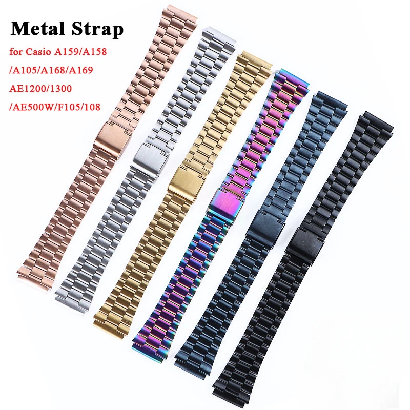 Metal Strap for Casio A159/A158/A105/A168/A169 AE1200/1300/AE500W/F105 Classic Small Square Bracelet  Stainless Steel Watch Band