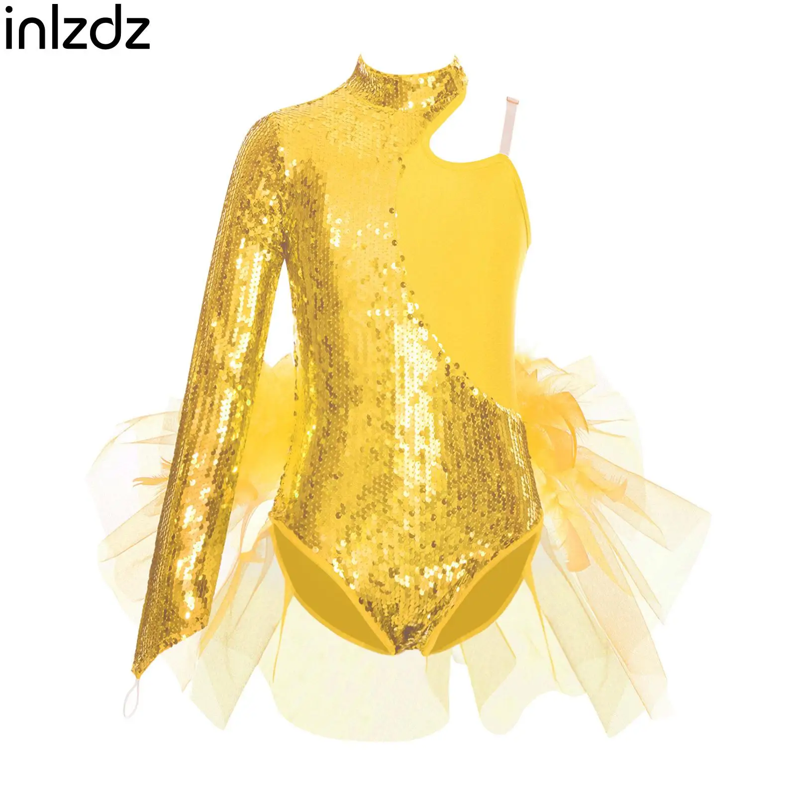 Crianças meninas novas lantejoulas ballet moderno jazz dança vestido de manga longa bodysuit patinação artística ginásio desempenho trajes dancewear