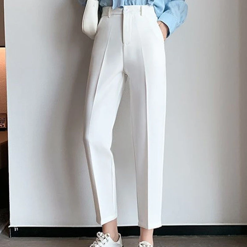 Women's Clothing Fashion Office Lady Business Casual Zipper Korean Straight Solid Color Button Pockets Temperament Thin Pants